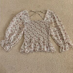 Floral Smocked Blouse - Cream and Pink